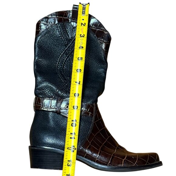 Brighton Will Boot Womens Black Brown Croc Embossed Western Cowgirl Size 8.5M - Picture 10 of 10
